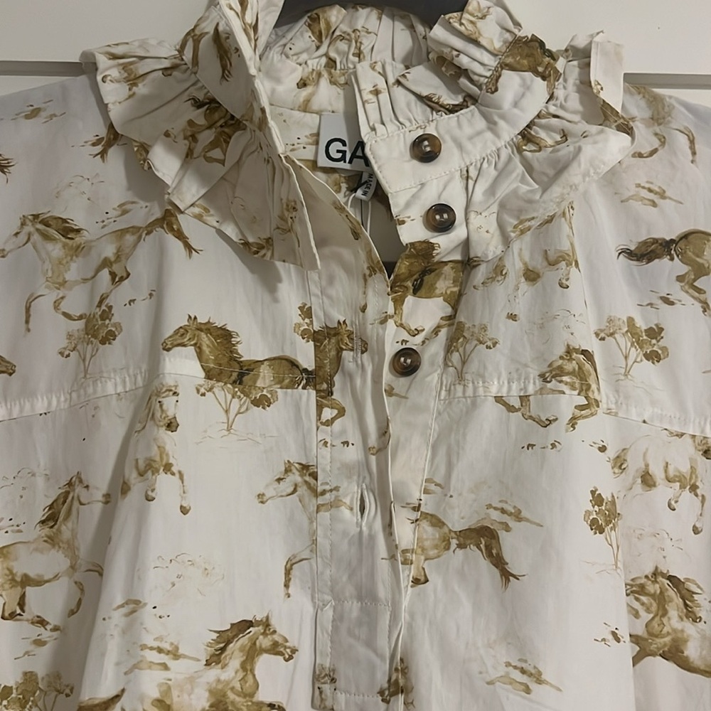 New with Tags GANNI White Horse Print Cotton Mini Dress - Picture 12 of 16